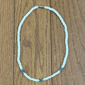 Vintage Turquoise Stone and White Puka Shell Chip Necklace